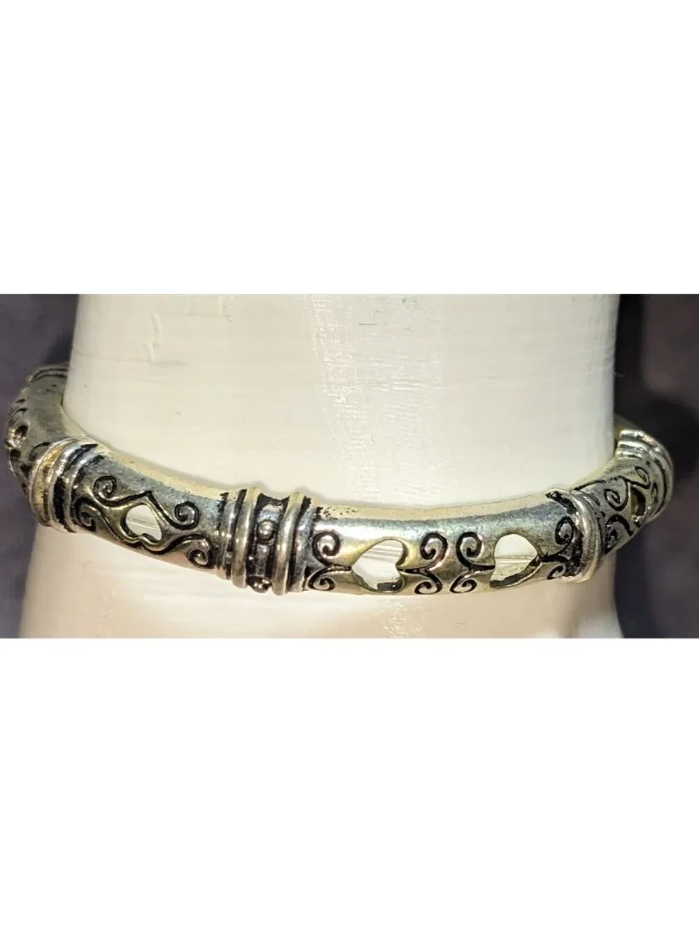 Boho Tribal Argento R2 Silver Tone Etched Stretch Bangle Bracelet